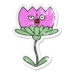 distressed sticker of a cute cartoon flower