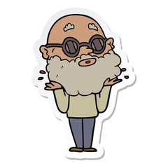 Obraz premium sticker of a cartoon curious man with beard and sunglasses