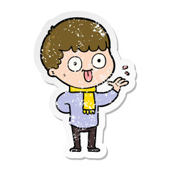 distressed sticker of a cartoon man staring