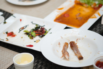 Dirty and empty dish after a big meal