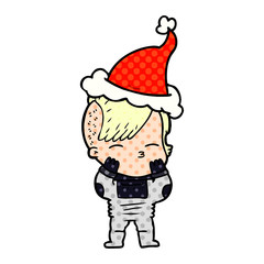 comic book style illustration of a girl wearing futuristic clothes wearing santa hat