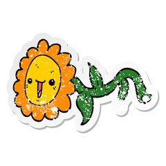 distressed sticker of a cartoon flower
