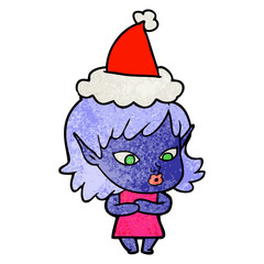 pretty textured cartoon of a elf girl wearing santa hat