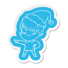 cartoon  sticker of a happy woman wearing santa hat
