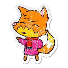 distressed sticker of a cartoon fox