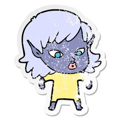 distressed sticker of a pretty cartoon elf girl
