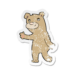 retro distressed sticker of a cartoon happy waving bear