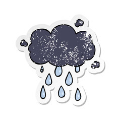 distressed sticker of a cartoon cloud raining