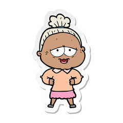 sticker of a cartoon happy old lady