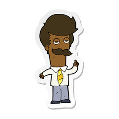 sticker of a cartoon mna with mustache explaining