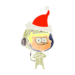 happy astronaut retro cartoon of a wearing santa hat