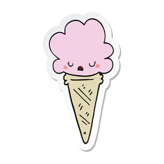 sticker of a cartoon ice cream with face