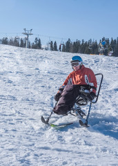 Wheelchair athlete and Inclusive Winter Sport, handicapped person and Mono Ski, handicapped athlete...