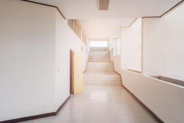 stairs walkway up terrazzo flooring in interior building