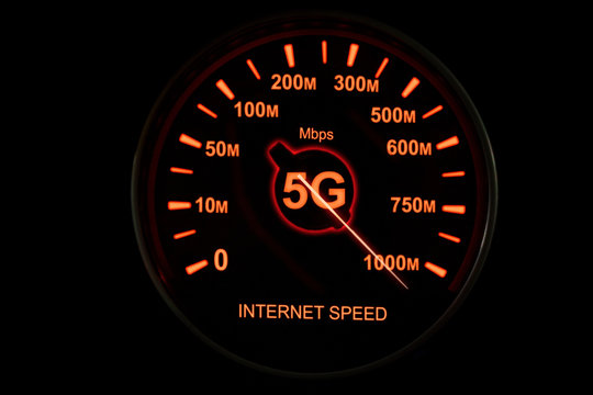 5G network speedometer in high speed - Powered by Adobe