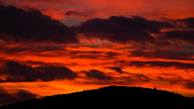 Sunset Sky Clouds, Dramatic Fiery Red Orange Twilight Dusk Evening Time Lapse 4K