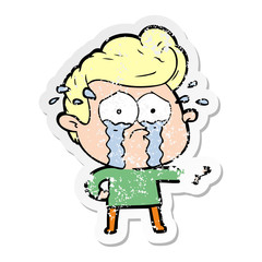 distressed sticker of a cartoon crying man