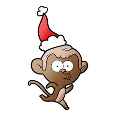 gradient cartoon of a surprised monkey wearing santa hat