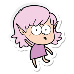 sticker of a cartoon elf girl staring