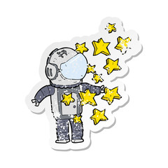 retro distressed sticker of a cartoon spaceman