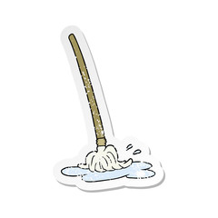 distressed sticker of a wet cartoon mop
