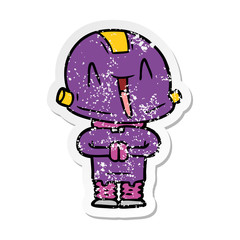 distressed sticker of a cartoon robot