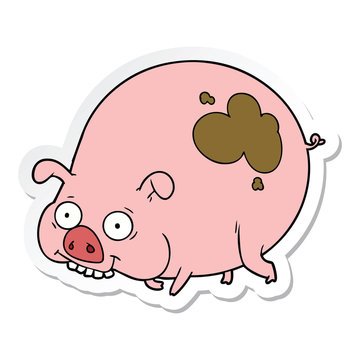 sticker of a cartoon muddy pig