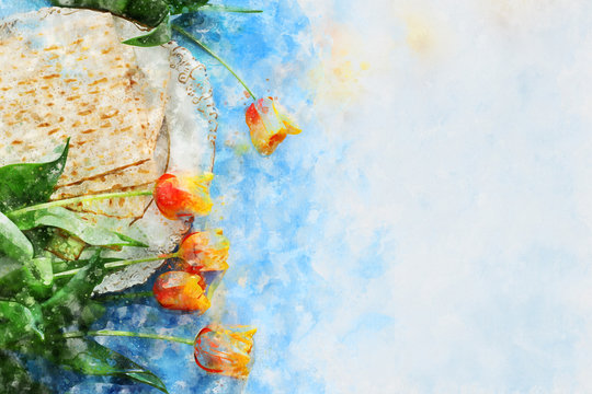 watercolor style and abstract image of Pesah celebration concept (jewish Passover holiday)