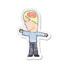 retro distressed sticker of a cartoon man with brain
