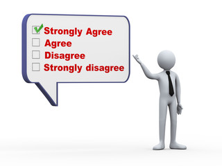 3d businessman with bubble speech survey rating