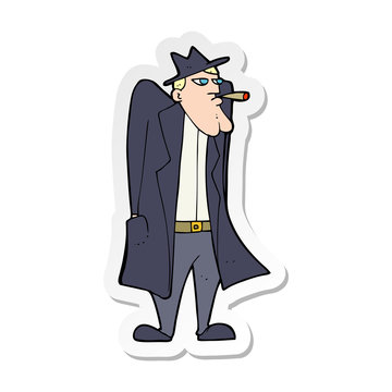 recommend clip art: sticker of a cartoon man in hat and trench coat