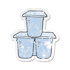 retro distressed sticker of a cartoon yogurt pots