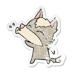 distressed sticker of a howling wolf cartoon
