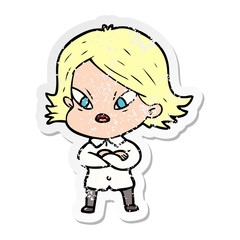 Obraz premium distressed sticker of a cartoon stressed woman