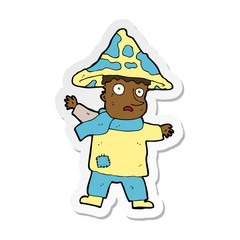 sticker of a cartoon magical mushroom man