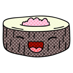 quirky comic book style cartoon happy sushi