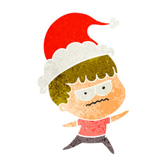 retro cartoon of a annoyed man wearing santa hat