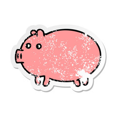 distressed sticker of a cute cartoon fat pig