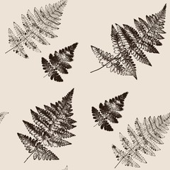 Seamless pattern with leaves of ferns. Vector illustration.