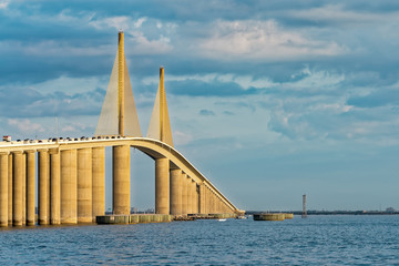 Sunset's golden hour on the Sunshine Skyway Bridge