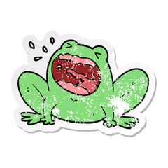distressed sticker of a cartoon frog shouting