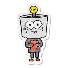 Fototapeta premium distressed sticker of a happy cartoon robot