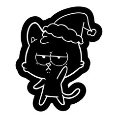 bored cartoon icon of a cat wearing santa hat