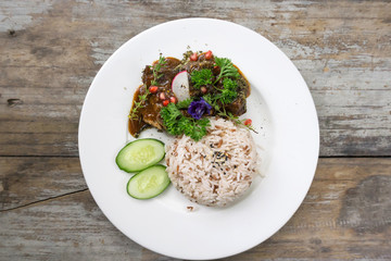 Rice and pork bake with rosemary, Top view