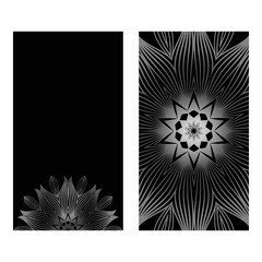 Design Vintage Cards With Floral Mandala Pattern And Ornaments. Vector Illustatration. The Front And Rear Side. Black silver color