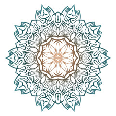 Floral Color Mandala. Arabic, Indian, Motifs. Vector Illustration. Brown pastel blue color