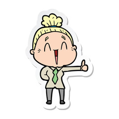 sticker of a cartoon happy old lady