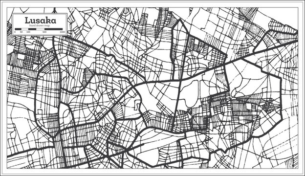 Lusaka Zambia City Map in Retro Style. Outline Map.