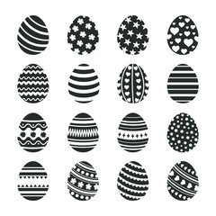 Black easter eggs icons. Christian tradition happy easter celebration egg vector isolated silhouettes set