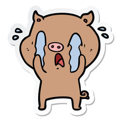 sticker of a crying pig cartoon
